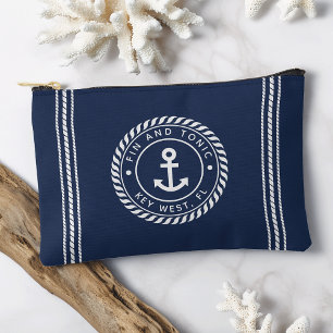 Pochette À Accessoires Marine et White Ancre nautique Nom du bateau