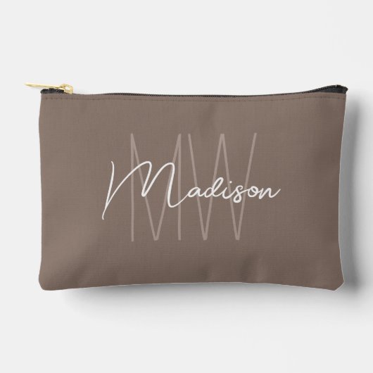Pochette À Accessoires Marque Moderne Monogramme Nom Taupe (Recto)