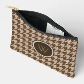 Pochette À Accessoires Marron avec accent de ton rose Houndstooth (Ouvrir)