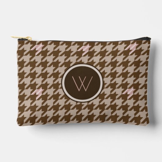 Pochette À Accessoires Marron avec accent de ton rose Houndstooth (Recto)
