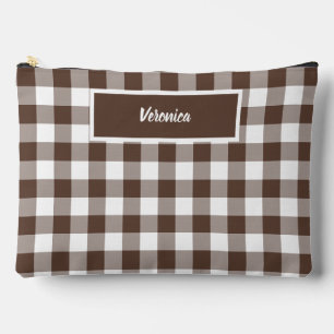Pochette À Accessoires Marron Chocolat Carreaux Gingham Personnalisé