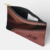 Pochette À Accessoires Marron Cuir Dézippé avec Initiales Élégantes (Ouvrir)