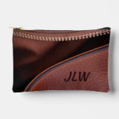 Pochette À Accessoires Marron Cuir Dézippé avec Initiales Élégantes (Recto)