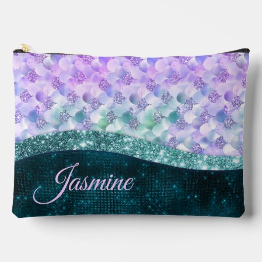 Pochette À Accessoires Masque de peau de sirène turquoise argent faux par (Recto)