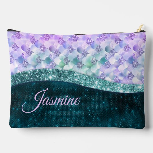 Pochette À Accessoires Masque de peau de sirène turquoise argent faux par (Verso)