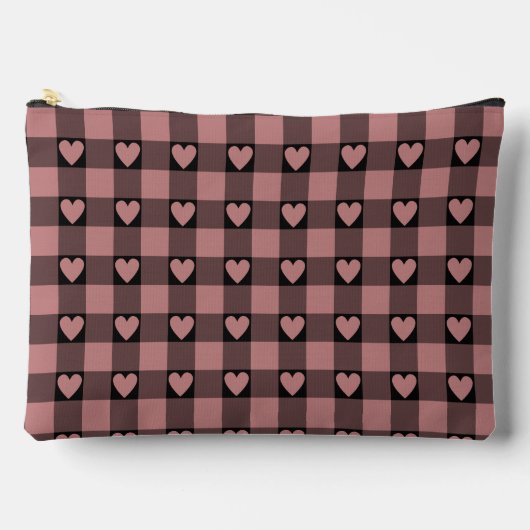 Pochette À Accessoires Mauve Pink Black Buffalo Heart Plaid (Recto)