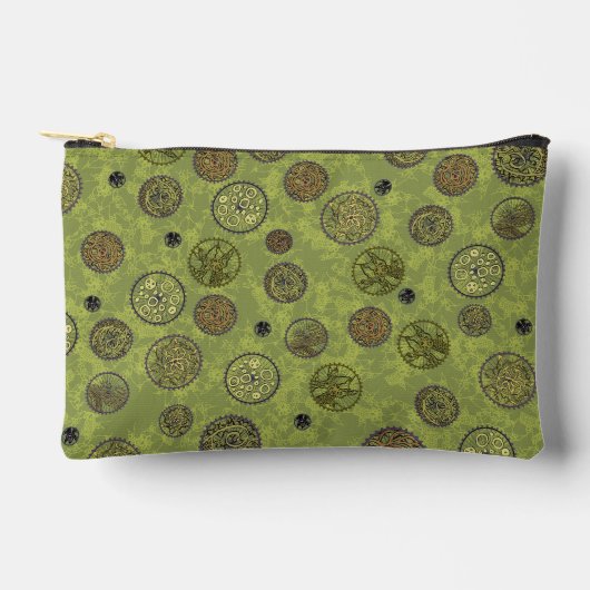 Pochette À Accessoires Médaillons de roue dentée Steampunk verts (Recto)
