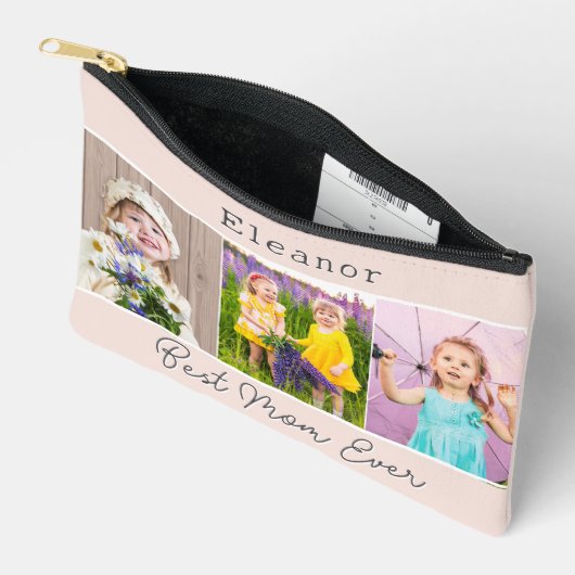 Pochette À Accessoires Meilleure maman jamais rose 3 Photos Monogrammé (Ouvrir)