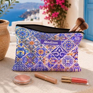 Pochette À Accessoires Mexicaine Sicilienne Méditerranée pourpre carreaux