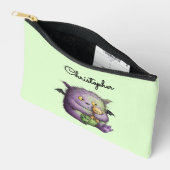 Pochette À Accessoires Mignon Monstre Budgé Fluffy Vert Violet (Ouvrir)