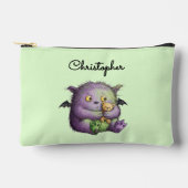 Pochette À Accessoires Mignon Monstre Budgé Fluffy Vert Violet (Recto)