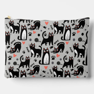 Pochette À Accessoires Mignon motif sans couture de chat noir sur fond gr