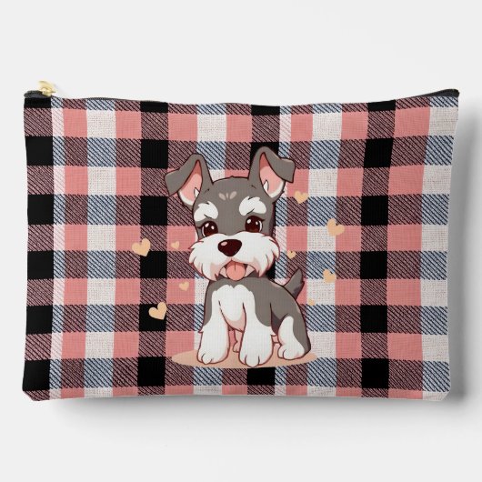 Pochette À Accessoires Mignon Schnauzer Kawaii Chien Plaid de Buffalo Ros (Recto)