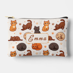 Pochette À Accessoires Mignons Chats Motif Monogramme Nom Enfants
