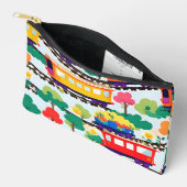 Pochette À Accessoires Mignons trains et arbres bleu motif (Ouvrir)