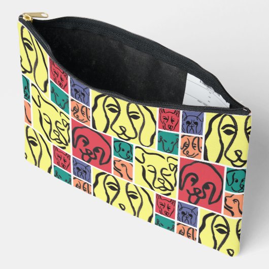 Pochette À Accessoires Minimal Dogs Line Art Collage (Ouvrir)