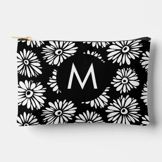 Pochette À Accessoires Minimalist Groovy Black and White Daisy Monogram (Recto)