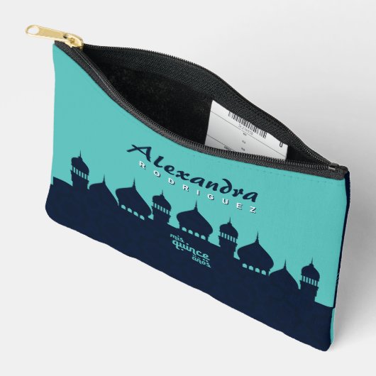 Pochette À Accessoires Minuit Turquoise Bleue Arabe Nights Quinceañera (Ouvrir)