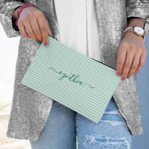 Pochette À Accessoires Minuscule Turquoise En vichy signature