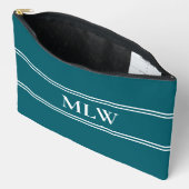 Pochette À Accessoires Modèle de monogramme simple sarcelle foncé et blan (Ouvrir)