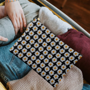 Pochette À Accessoires Modèle floral dahlia blanc sur noir