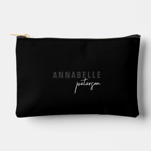 Pochette À Accessoires Moderne Chic Noir & Blanc Minimal Script Personnal (Recto)