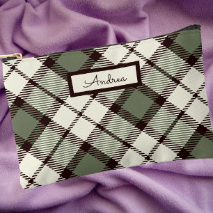 Pochette À Accessoires Moderne Classique Vert Sauge Carreaux Monogrammé