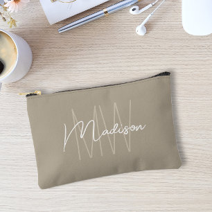 Pochette À Accessoires Moderne monogramme de nom écriture beige