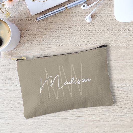 Pochette À Accessoires Moderne monogramme de nom écriture beige