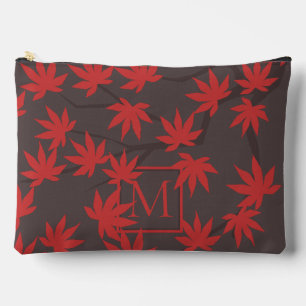 Pochette À Accessoires Moderne Monogramme Feuille d'Érable Rouge Grise