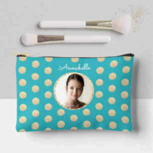 Pochette À Accessoires Moderne Turquoise Or Glitter Cercle Écriture Blanc