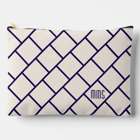 Pochette À Accessoires Monogram Beige & Navy Blue Stylish Trellis Pattern (Recto)