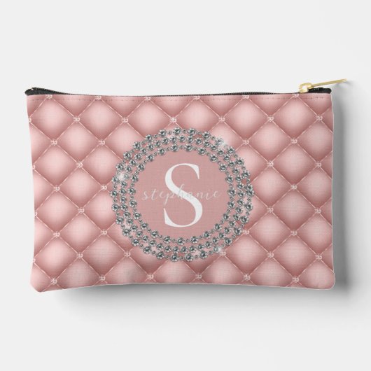 Pochette À Accessoires Monogram Sparkly Diamonds Tufted Custom Blush Pink (Verso)