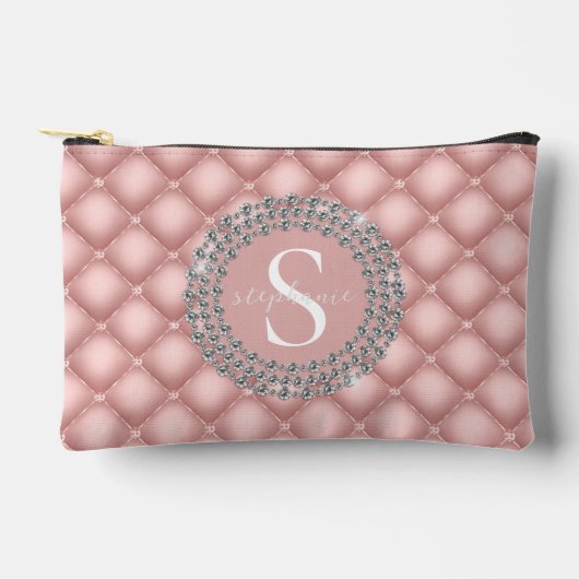 Pochette À Accessoires Monogram Sparkly Diamonds Tufted Custom Blush Pink (Recto)
