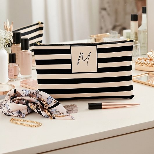 Pochette À Accessoires Monogramme à rayures simple moderne
