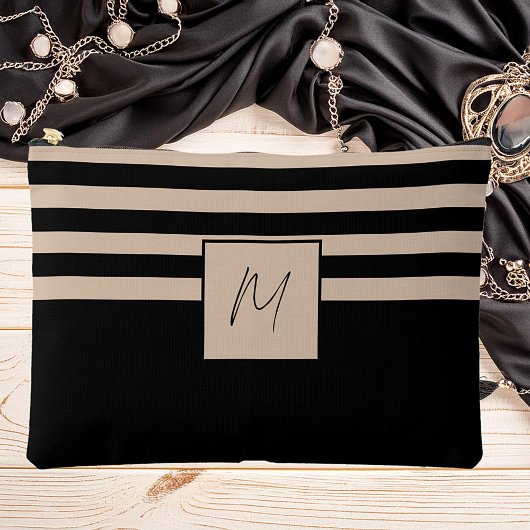 Pochette À Accessoires Monogramme à rayures simple moderne