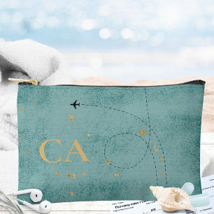 Pochette À Accessoires Monogramme Avion Dark Turquoise Gold Travel