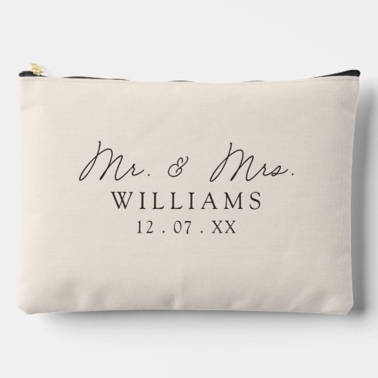 Pochette À Accessoires Monogramme Beige Élégant Script Mariage Faveur (Recto)