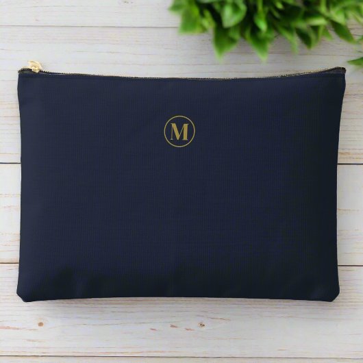 Pochette À Accessoires Monogramme bleu marine personnalisé Or minimal Net