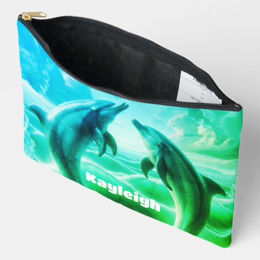 Pochette À Accessoires Monogramme Blue Green Dolphins Océan | (Ouvrir)