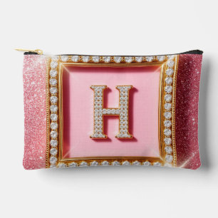 Pochette À Accessoires Monogramme Cadre Or Initiale H Diamant Paillettes