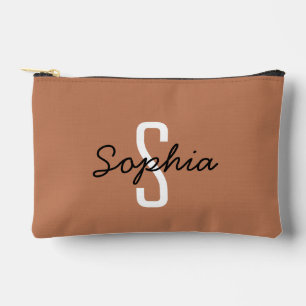 Pochette À Accessoires Monogramme calligraphie Nom personnalisé Caramel