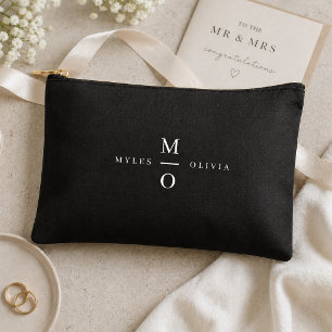 Pochette À Accessoires Monogramme de couple élégant minimal stylé noir