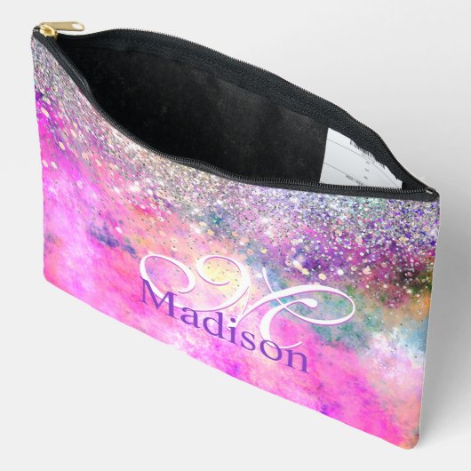 Pochette À Accessoires Monogramme de fausse parties scintillant argent ir (Ouvrir)