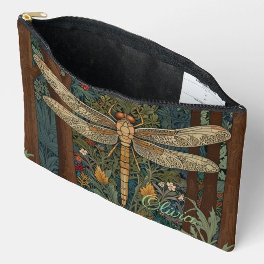 Pochette À Accessoires monogramme de libellules de boho d'art nouveau vin (Ouvrir)