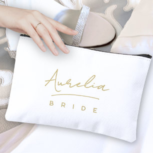 Pochette À Accessoires Monogramme de mariée personnalisée Moderne Neutre