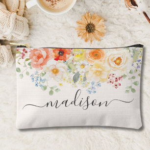 Pochette À Accessoires Monogramme de nom personnalisé Aquarelle Floral So