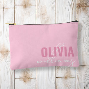 Pochette À Accessoires Monogramme de nom rose moderne