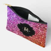 Pochette À Accessoires Monogramme de nom scintillant doré rose violet (Ouvrir)