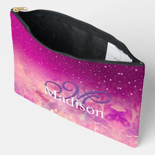 Pochette À Accessoires Monogramme de parties scintillant rose fuschsia so (Ouvrir)